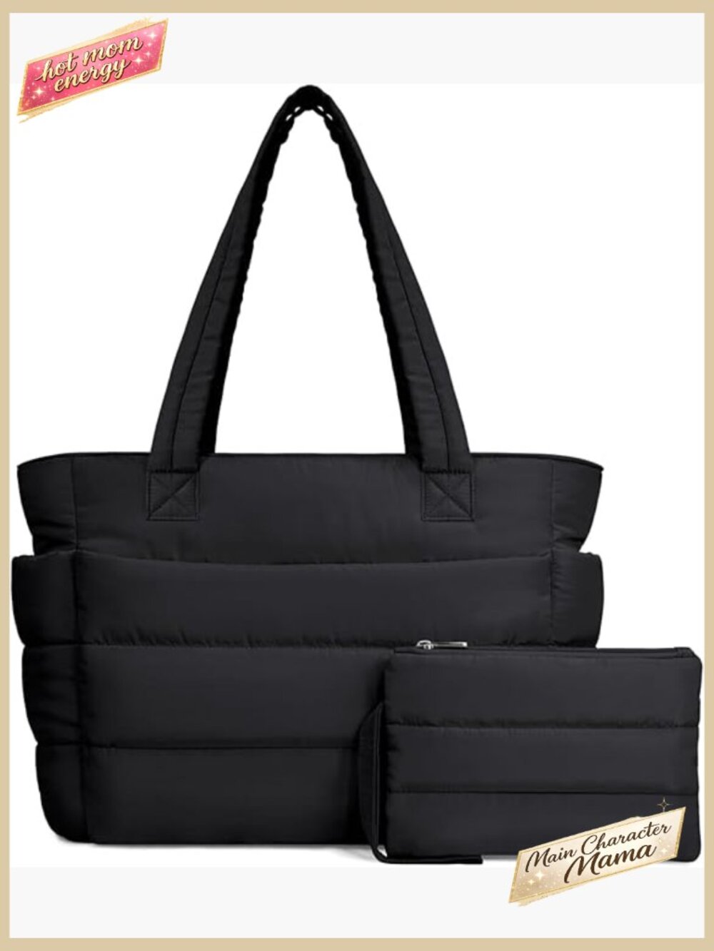 Quilted Puffer Tote Bag Lightweight Puffy Handbag Shoulder Bag Work Travel Gym